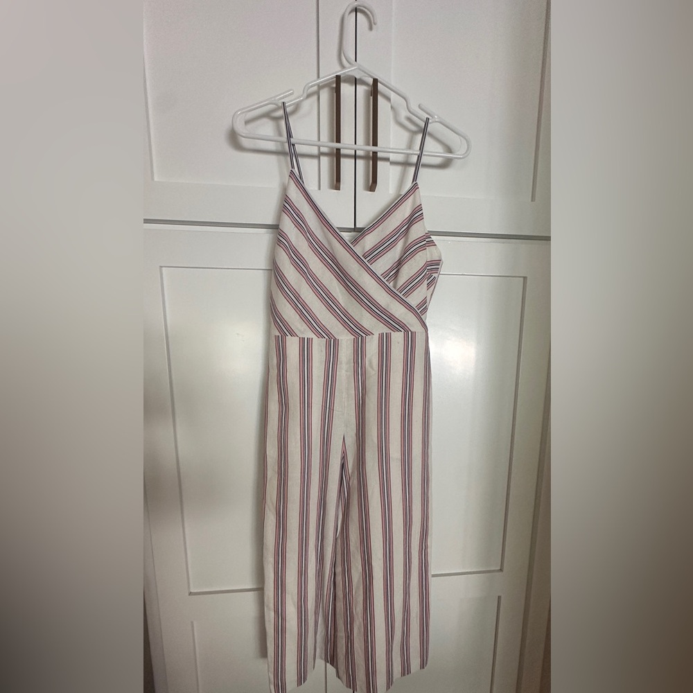 Banana Republic Red and White Jumpsuit with Wrap-Style Bodice